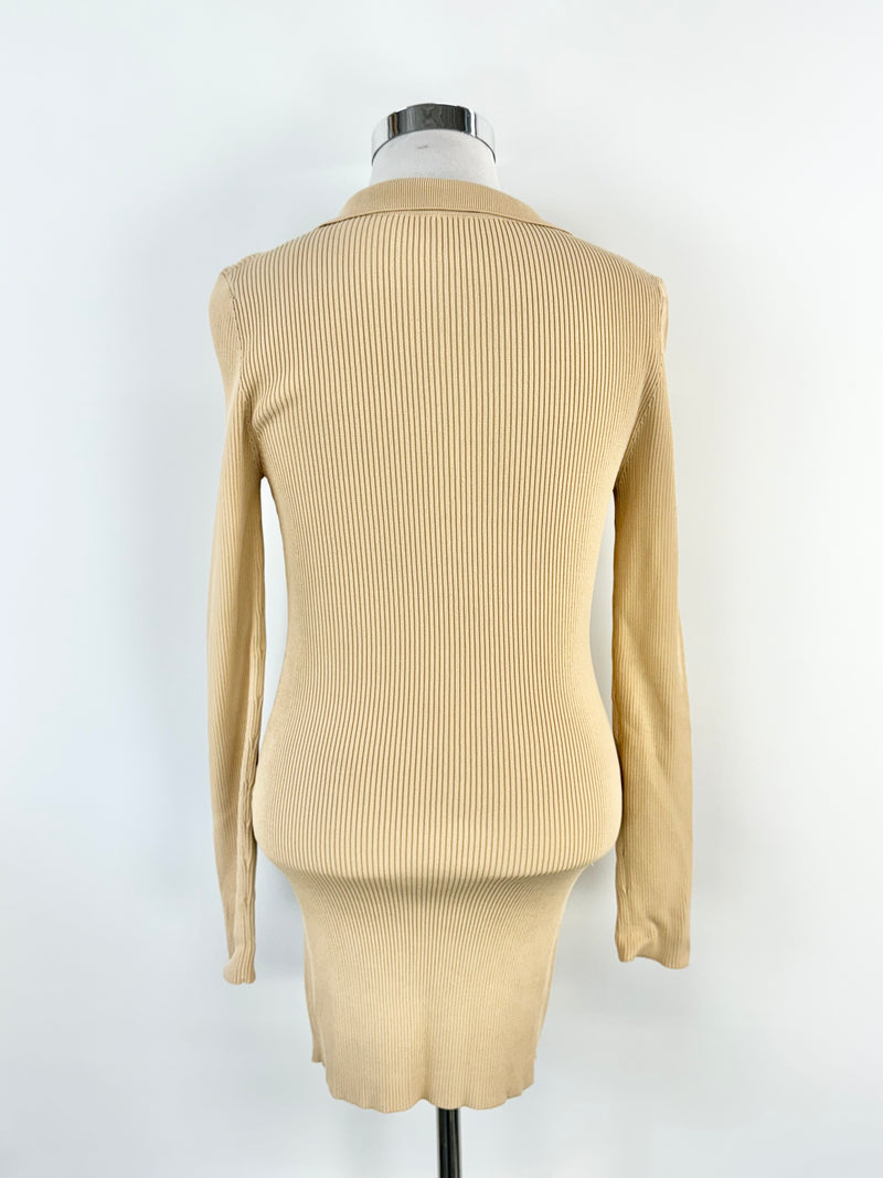 Bec + Bridge Beige Rib Knit Long Sleeve Body Con Dress - AU14