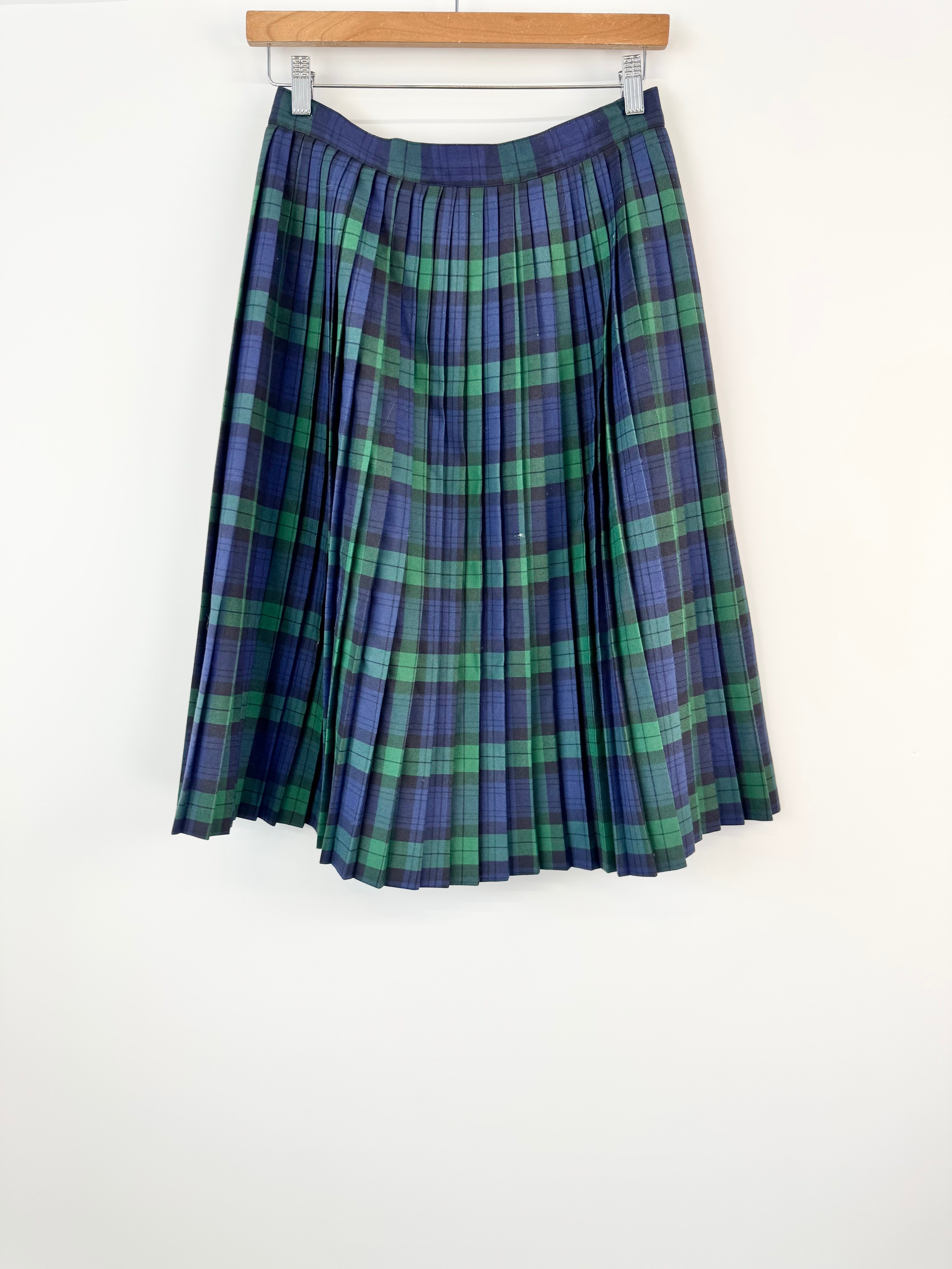 Vintage Skirtmaster Green & Blue Plaid Waist Pleated Skirt - AU14