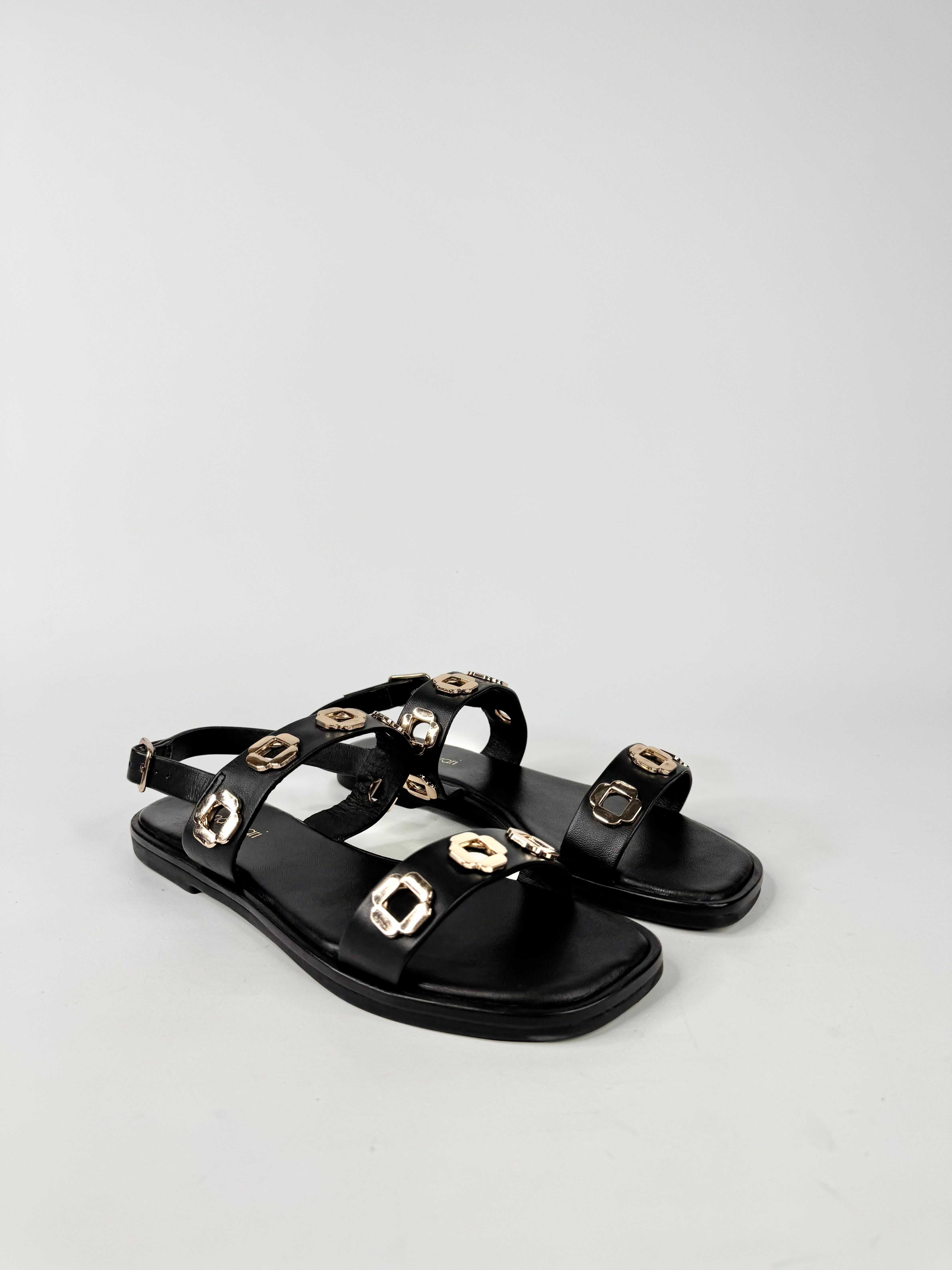 MFW Diana Ferrari Todri-DF Black Gold Eyelet Sandals - EU37
