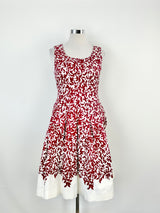 Oscar de la Renta P17 Red & White Pattern Cotton Midi Dress - AU12