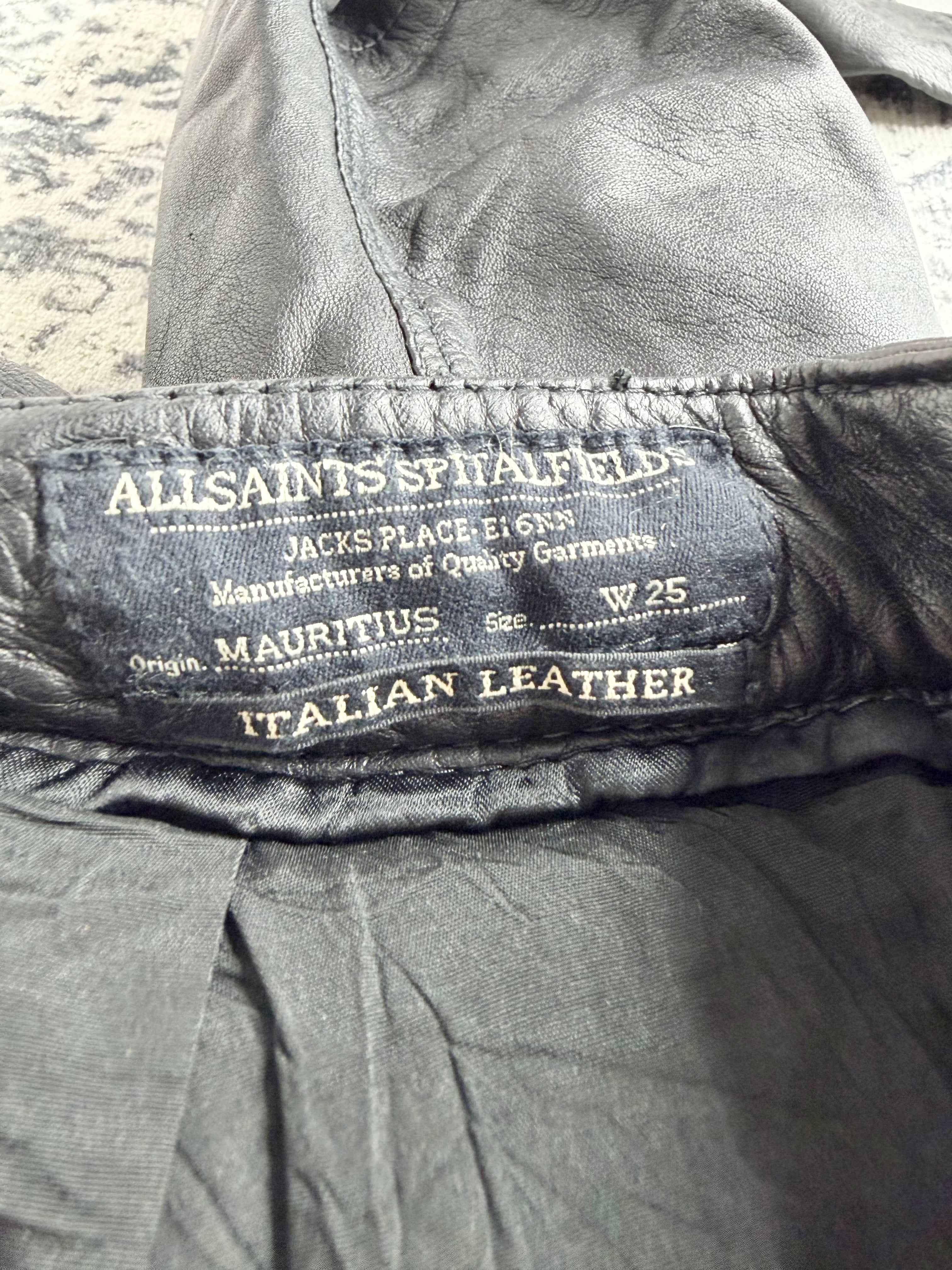 All Saints Spitalfields Black Leather Pants -  W25