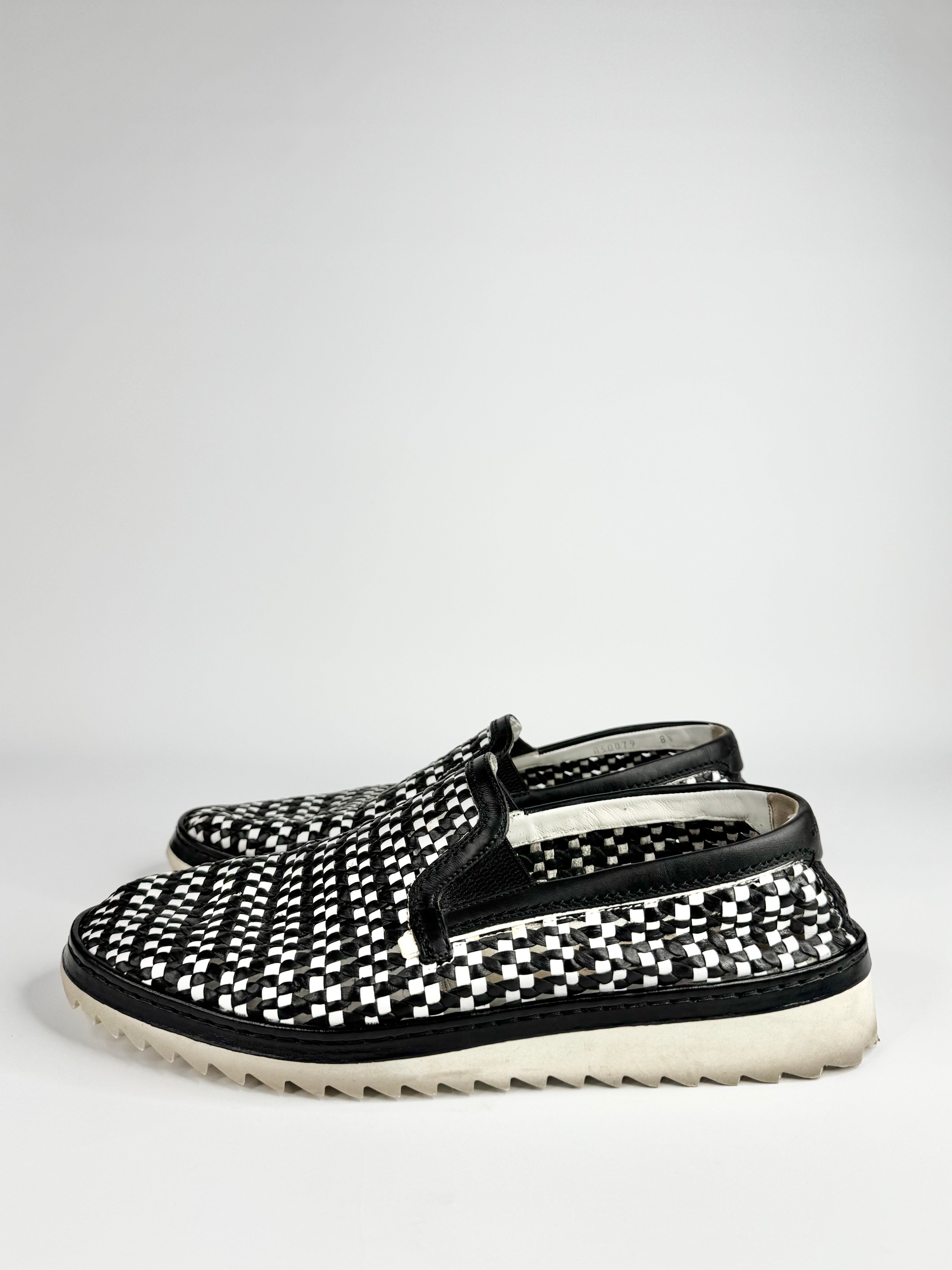 Dolce & Gabbana Black White Weaved Slip On Loafers - EU42