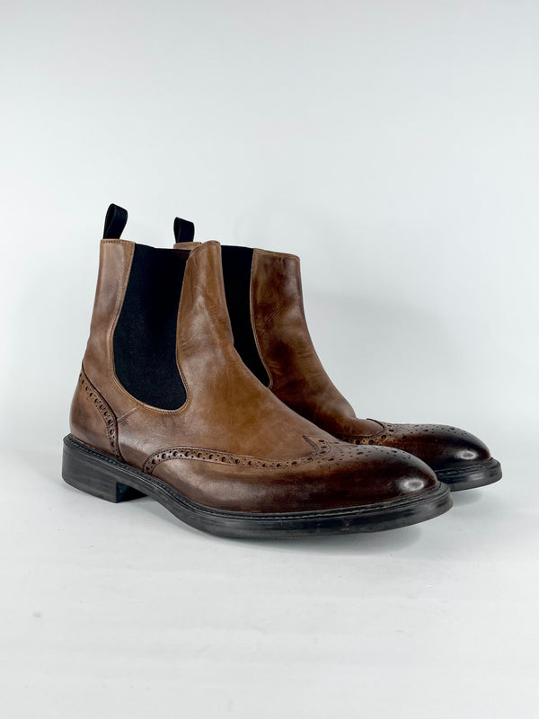 Campanile Sport Tan Leather Wing-Tip Chelsea Boots - 11