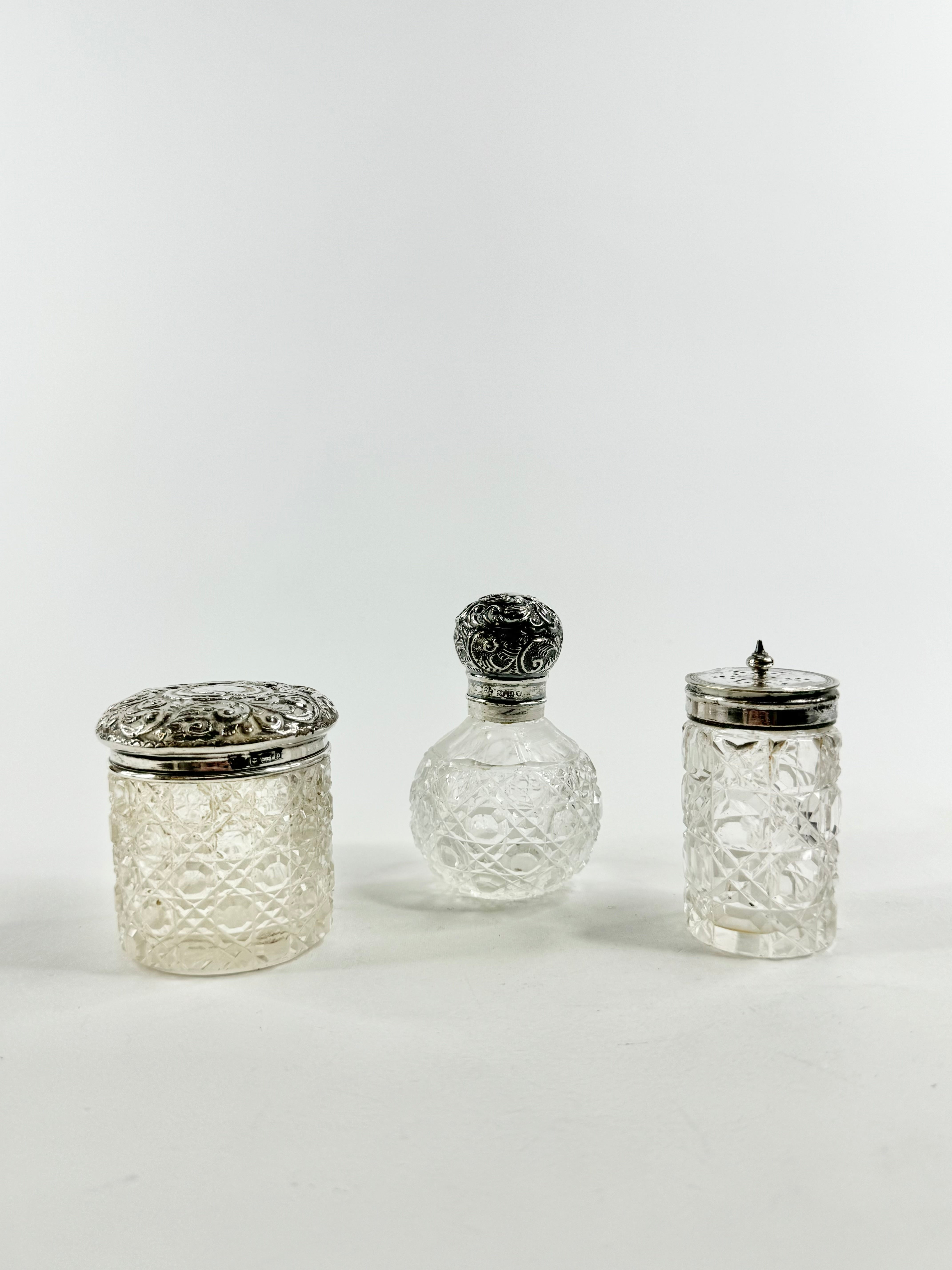 Antique Sterling Silver & Glass Condiments Set