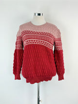 Hand-Made Cherry & Pastel Pink Wool Knit Sweater - AU12