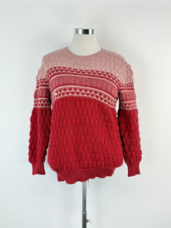 Hand-Made Cherry & Pastel Pink Wool Knit Sweater - AU12