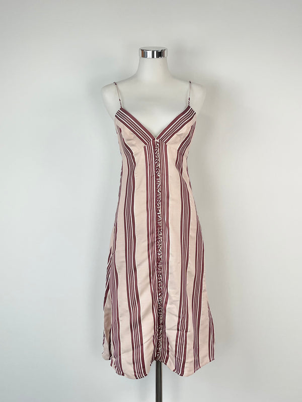 Scanlan Theodore Beige Striped Midi Strap Dress - AU6/8