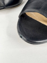 Bianca Buccheri Smooth Black Leather Open-Toe Ankle Boots - EU40