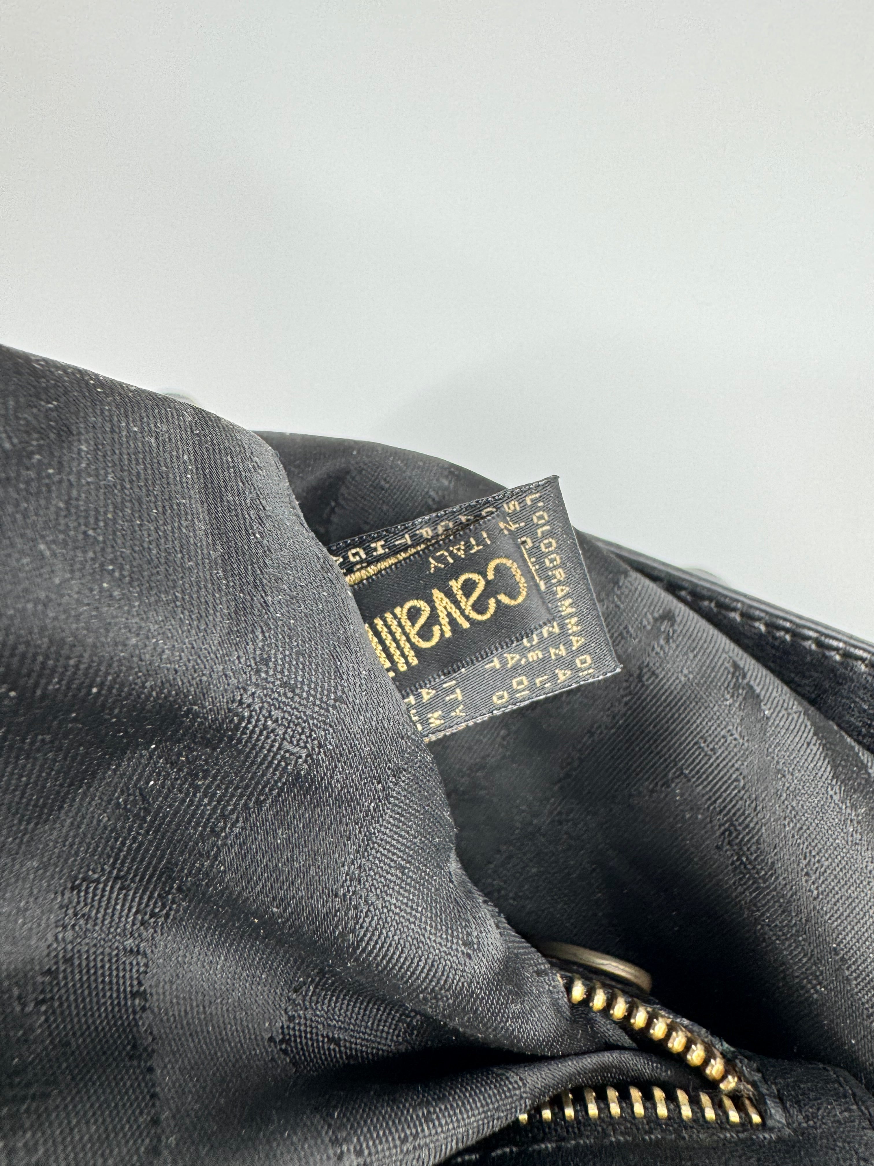 Roberto Cavalli Black Leather Corset Laced Tote Bag