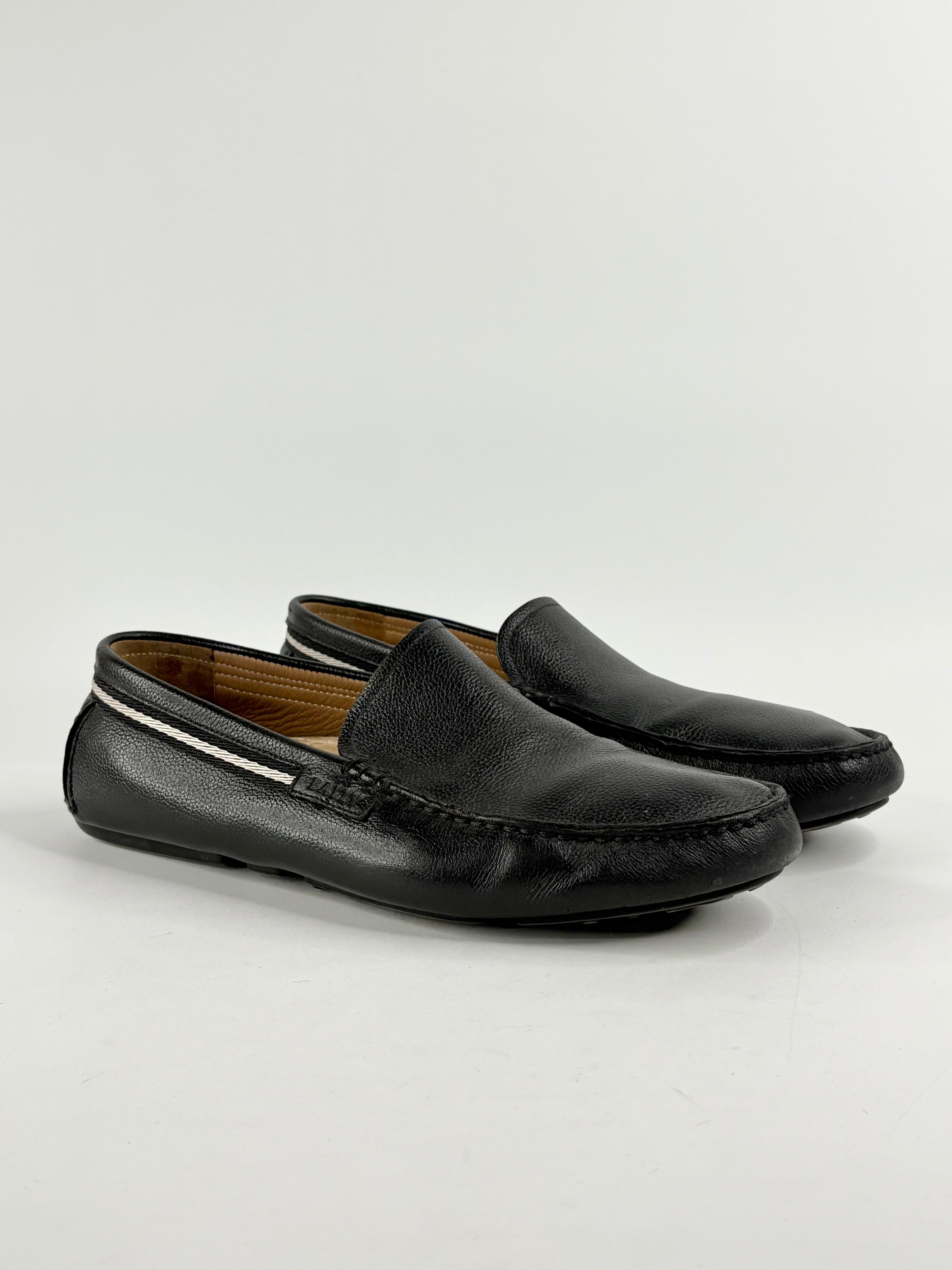 Bally Black Grained Leather 'Trupo' Loafers - 10.5