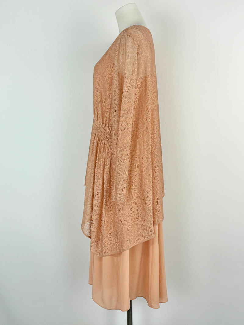 Marisfrolg Taupe Embroidered Lace Dress with Silk Slip - AU8/10
