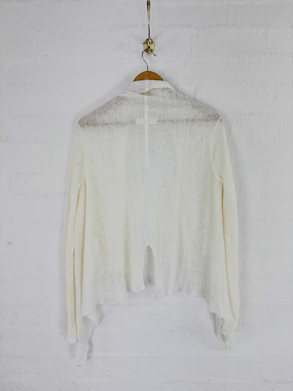 Nicola Farhi White Linen Waterfall Cropped Cardigan - AU8