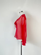 The Kooples Sheer Silk Red Ruffled Blouse - AU8