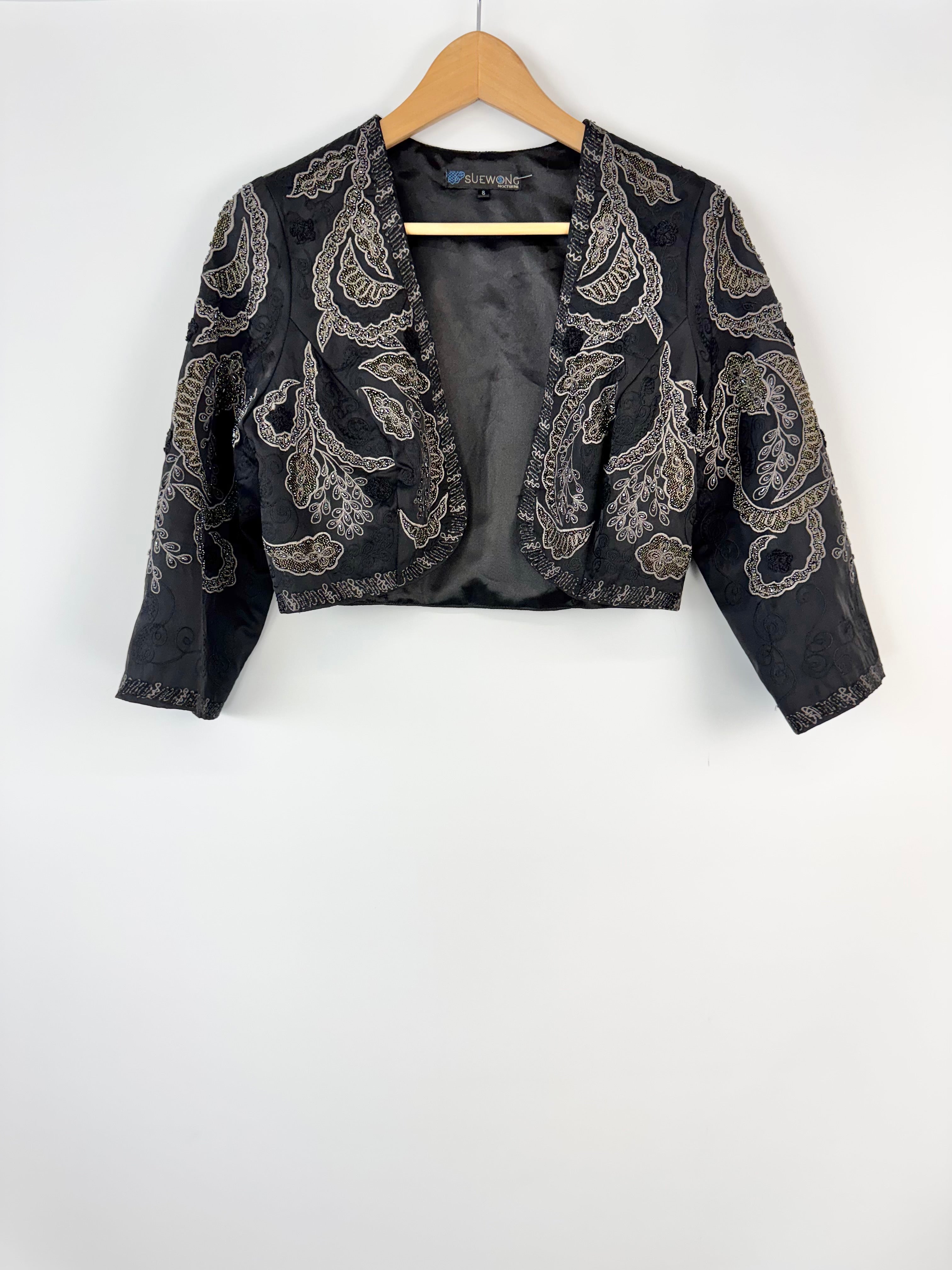 Sue Wong Nocturnal Bead & Lace Cropped Jacket - AU8/10