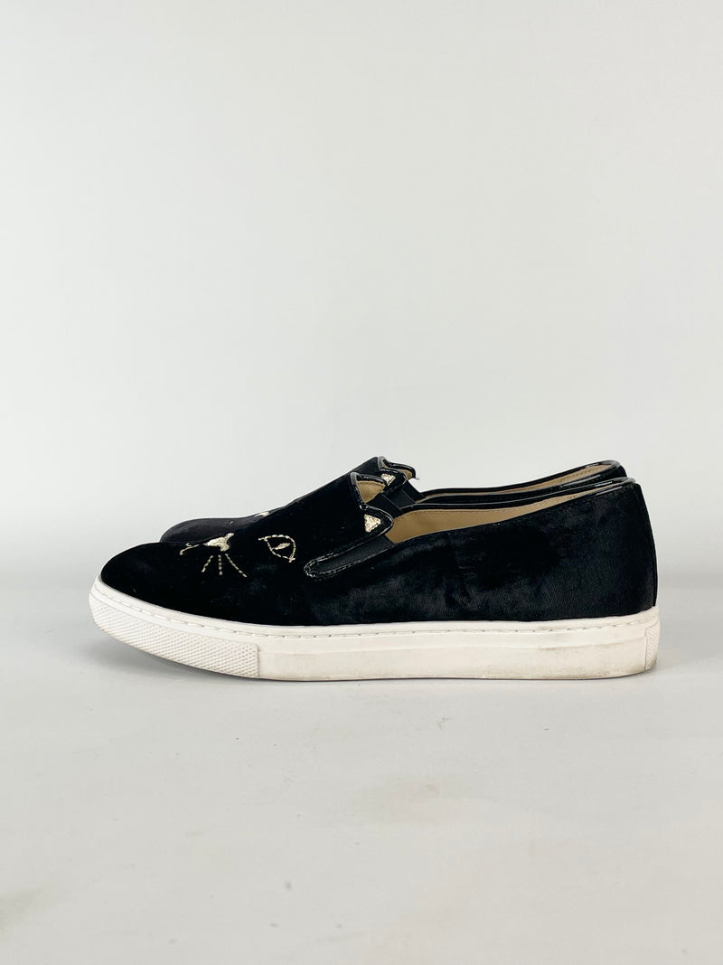 Charlotte Olympia 'Cool Cats' Black Velvet Sneakers - EU36.5