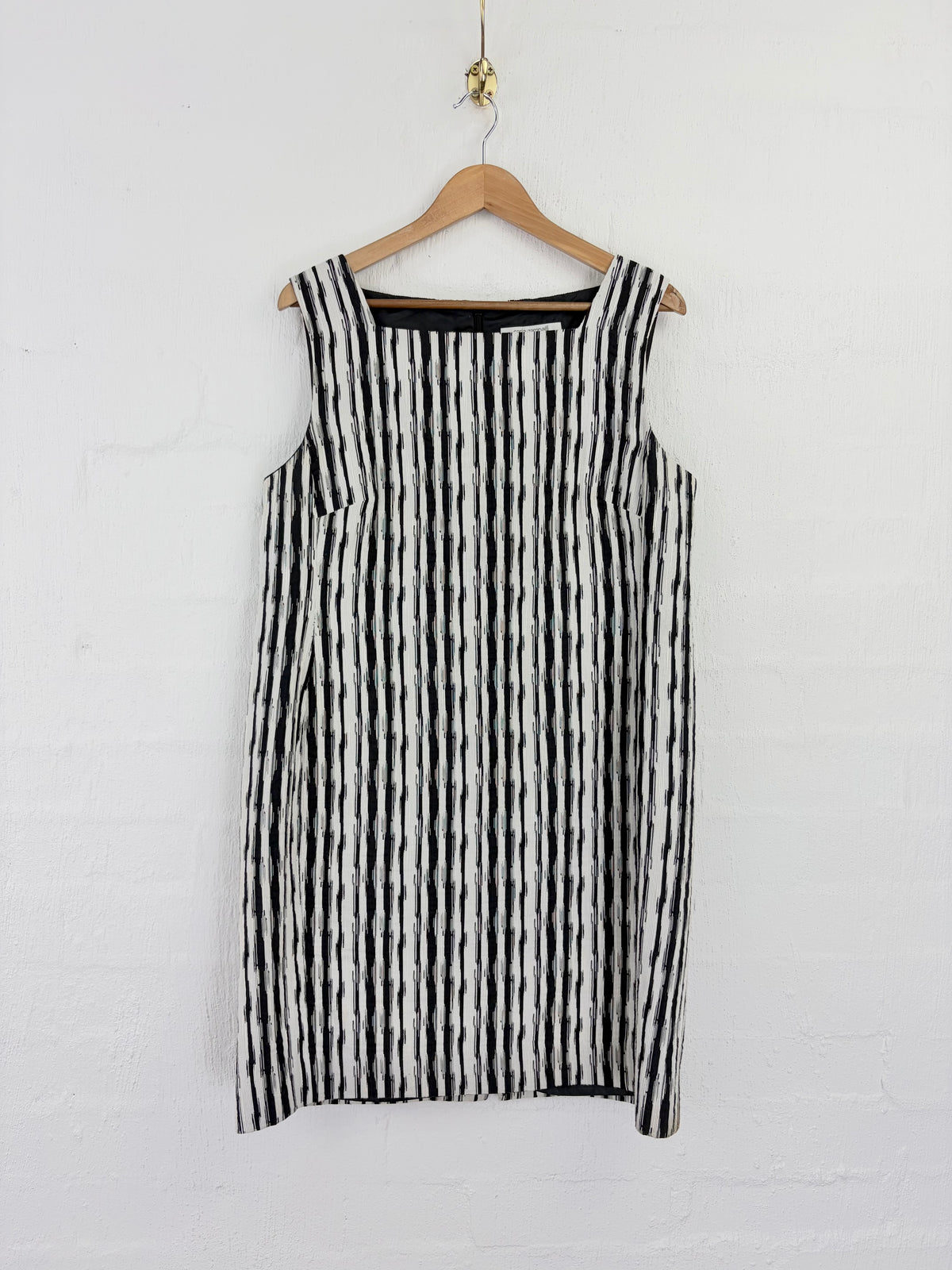 Carla Zampatti Black & White Textured Square Neck Dress - AU14