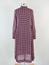 Ganni Black & Purple Checked Long Sleeve Dress - AU12