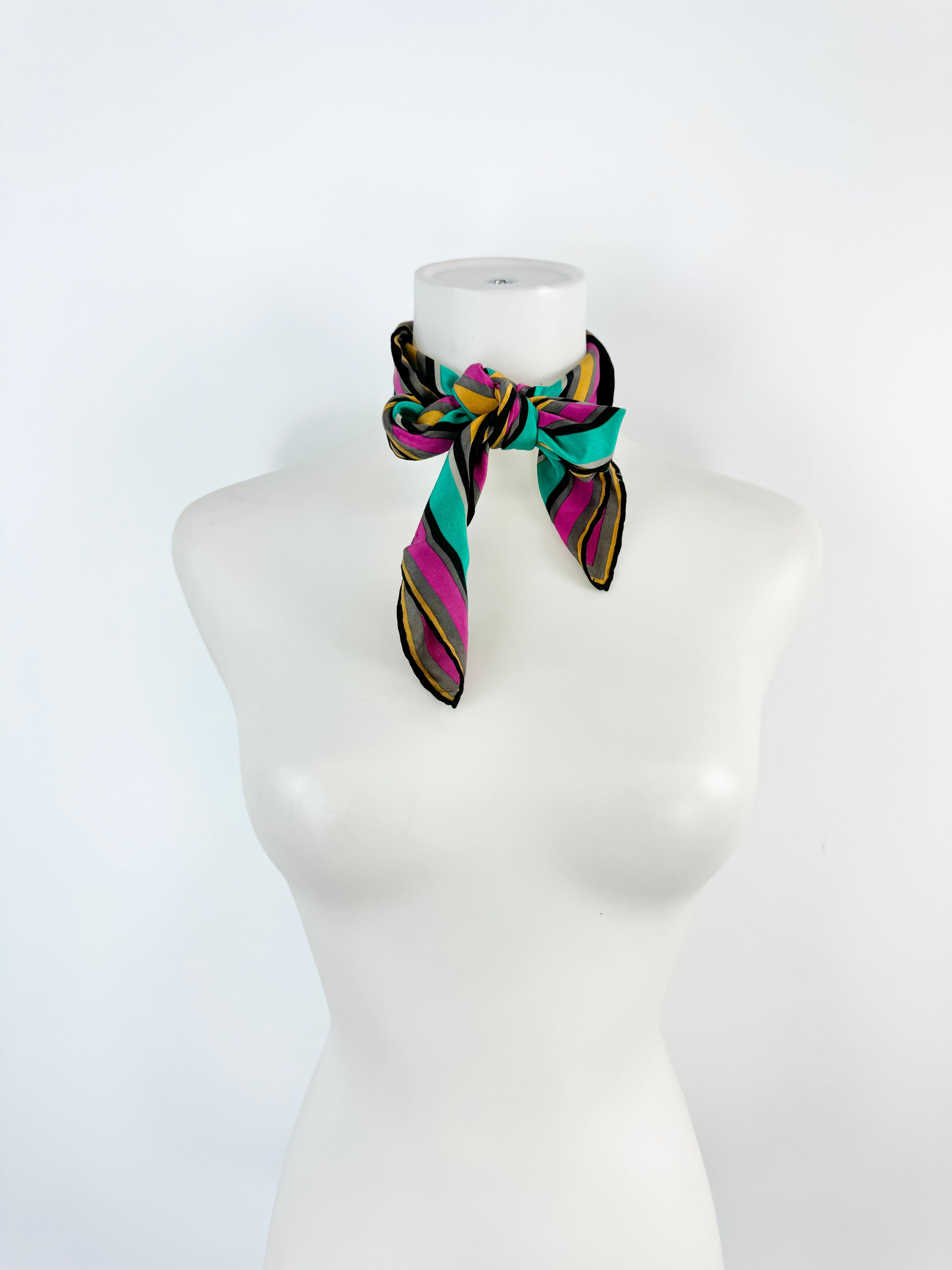 Vintage Jaeger Emerald Green & Fuchsia Silk Scarf