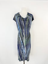 Halston Heritage Blue Striped Cowl Neck Midi Dress- AU8