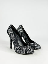 Dolce & Gabbana Silver & Black Squiggle Lace Patterned Stilettos - EU37