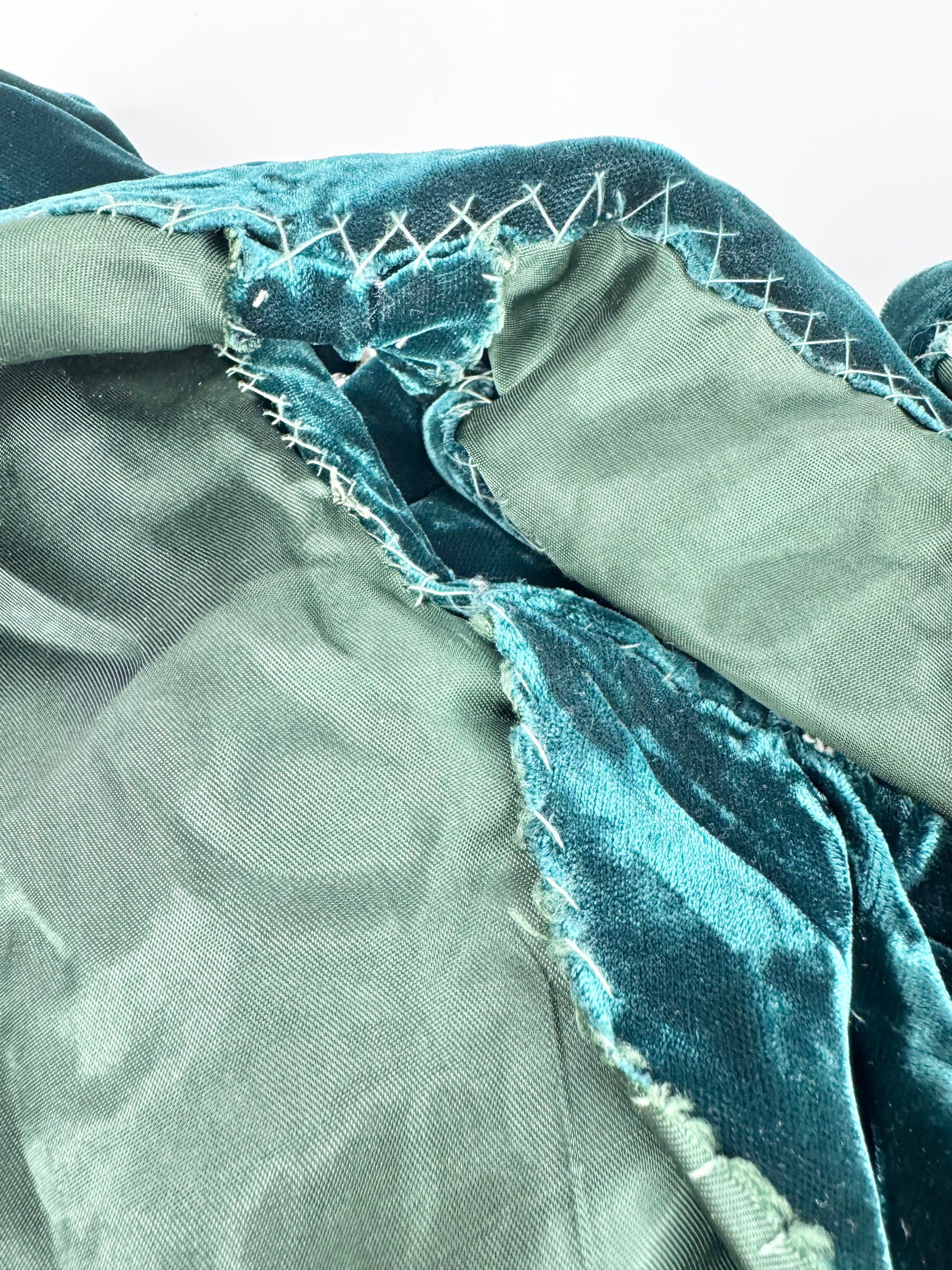 Hand Made Teal Velvet Beaded A-Line Dress - AU8/10