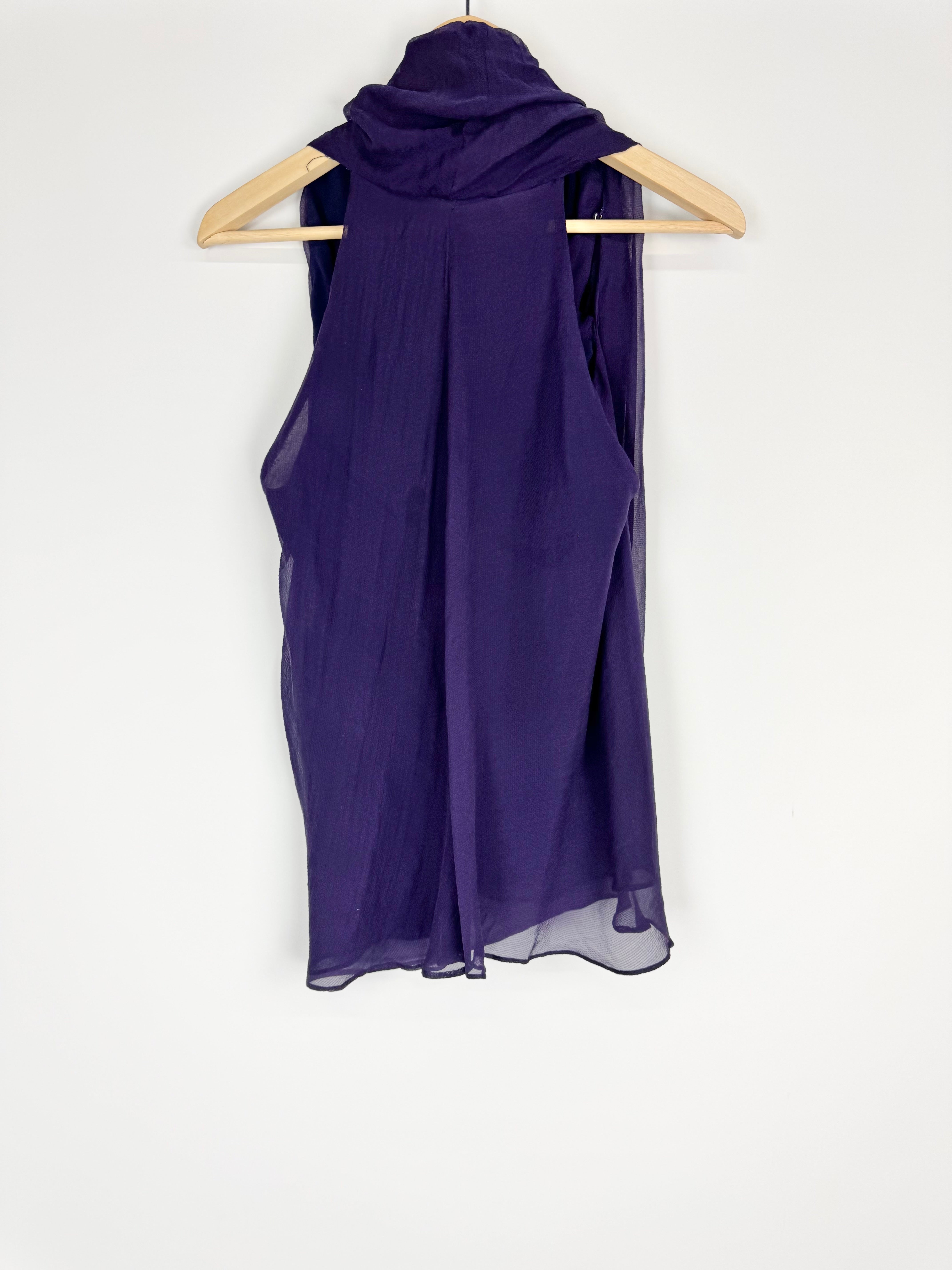 Bianca Spender Dark Violet Drape Detail Sleeveless Blouse - AU10
