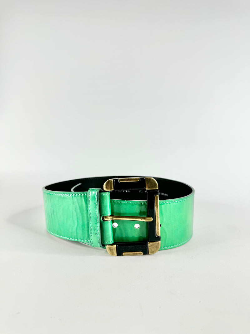 GF Ferre Jade Green Patent Leather Belt - S/M