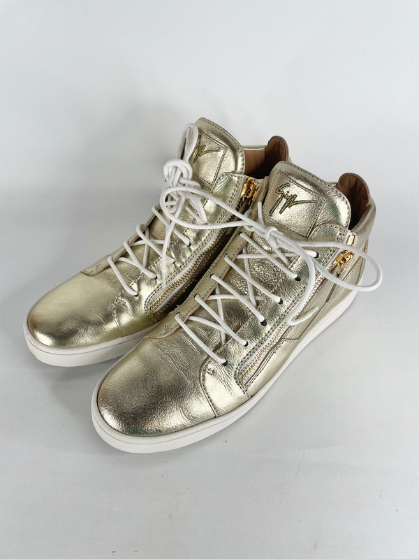 Giuseppe Zanotti Gold Leather Brek High Top Sneakers - EU43