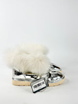 Runway Secrets Metallic Silver Fur Embellished Fleece Lined 'Fiona' Boots - EU36