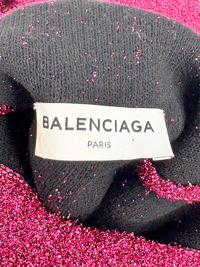 Balenciaga Raspberry Metallic-Glitter Asymmetric Sweater - AU6/8