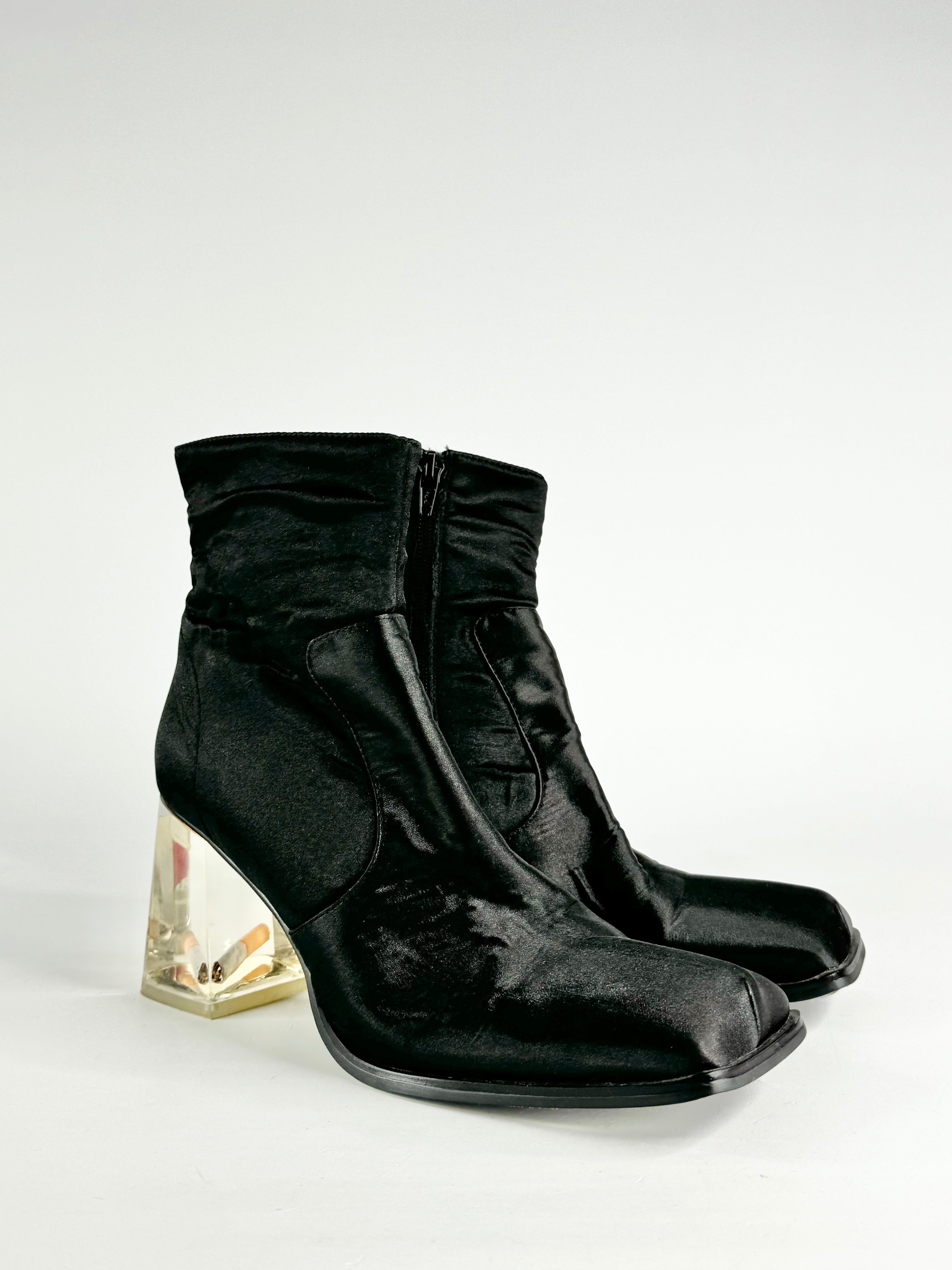 Black Rose & Cigarette Square Toe Ankle Boots - EU37