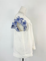Arlington Milne White Linen Embroidered Blouse - AU6