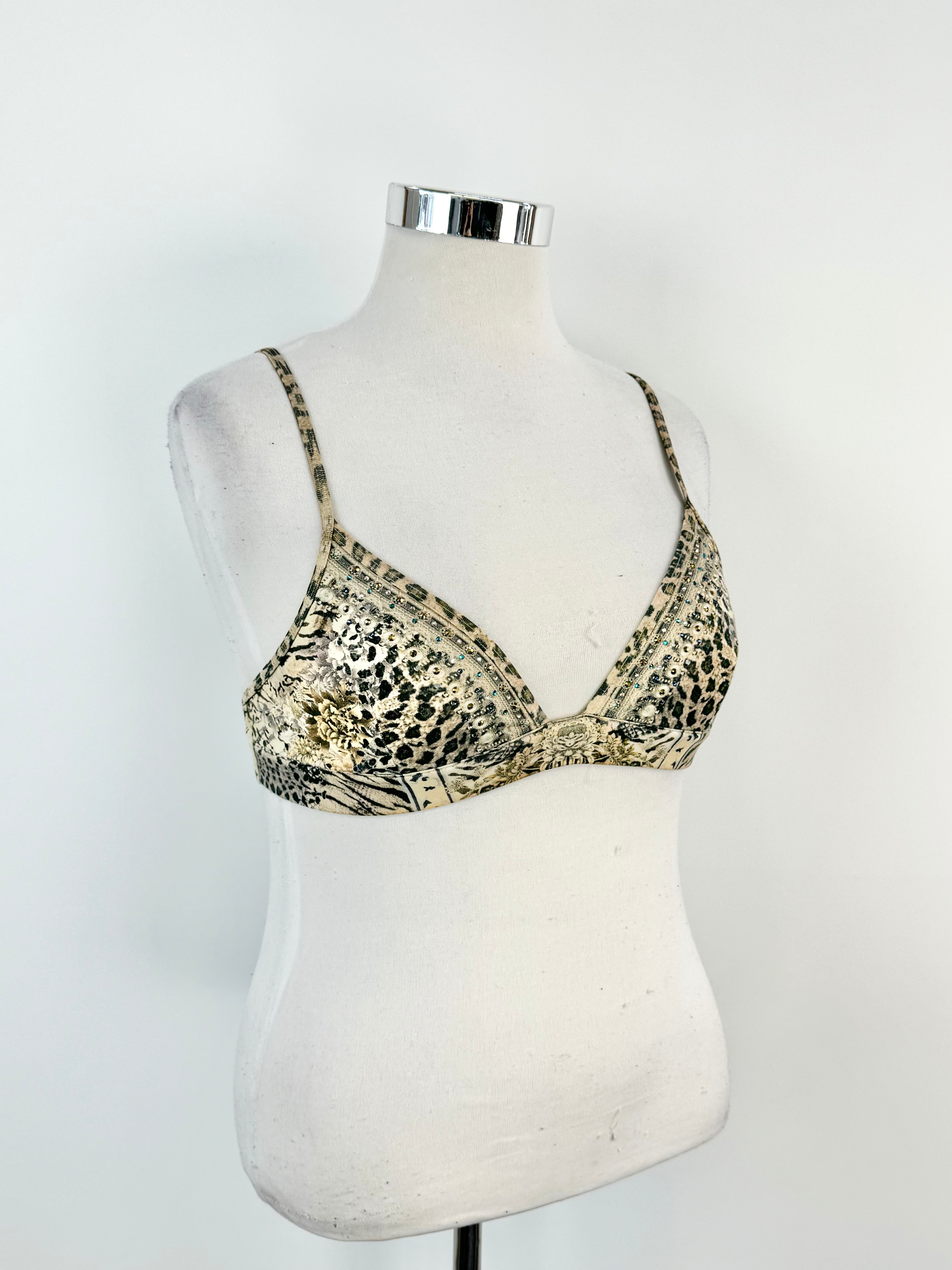 Camilla Soft Cream Snakeprint & Floral Crystal Embellished Bra - AU12