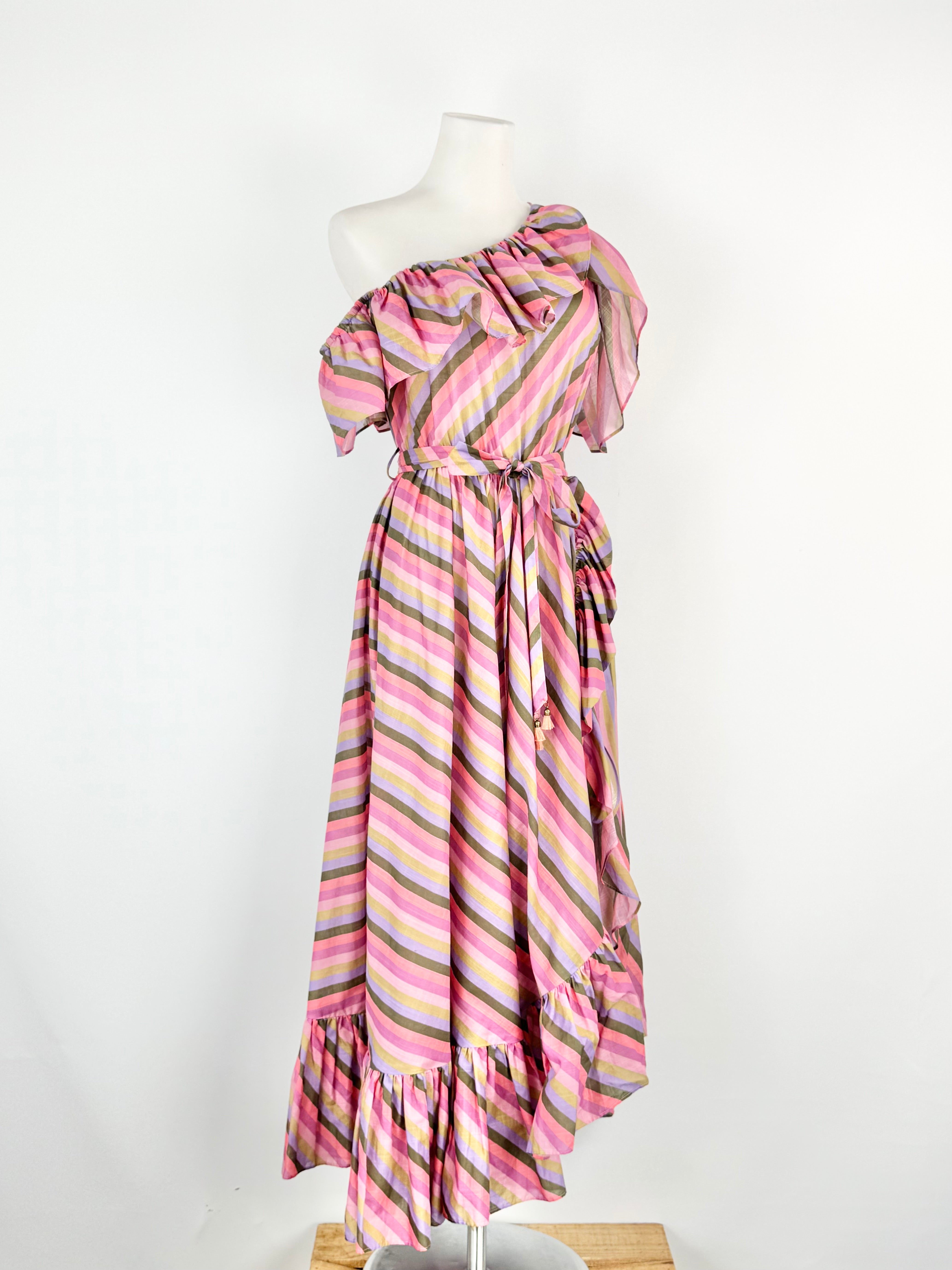 MFW Zimmermann Mauve & Posey Striped Maxi Dress - AU8/10