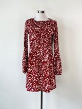 Maje Scarlet Red Abstract Animal Printed Pleated Midi Dress - AU8