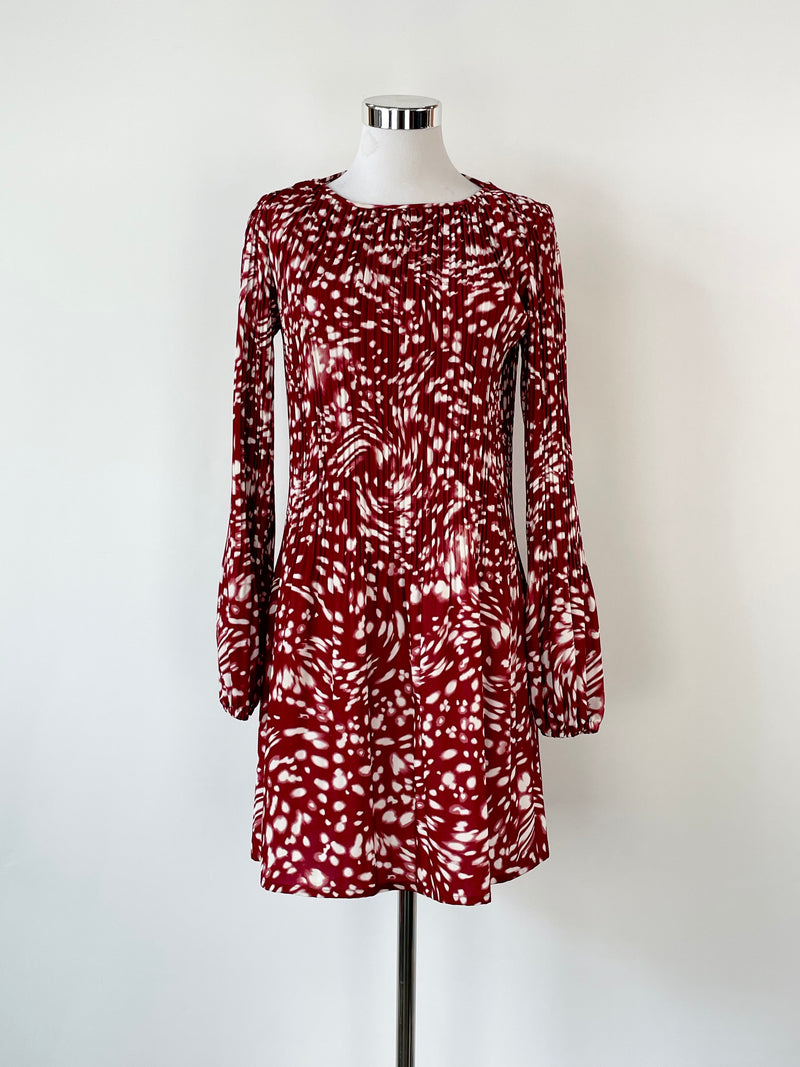Maje Scarlet Red Abstract Animal Printed Pleated Midi Dress - AU8