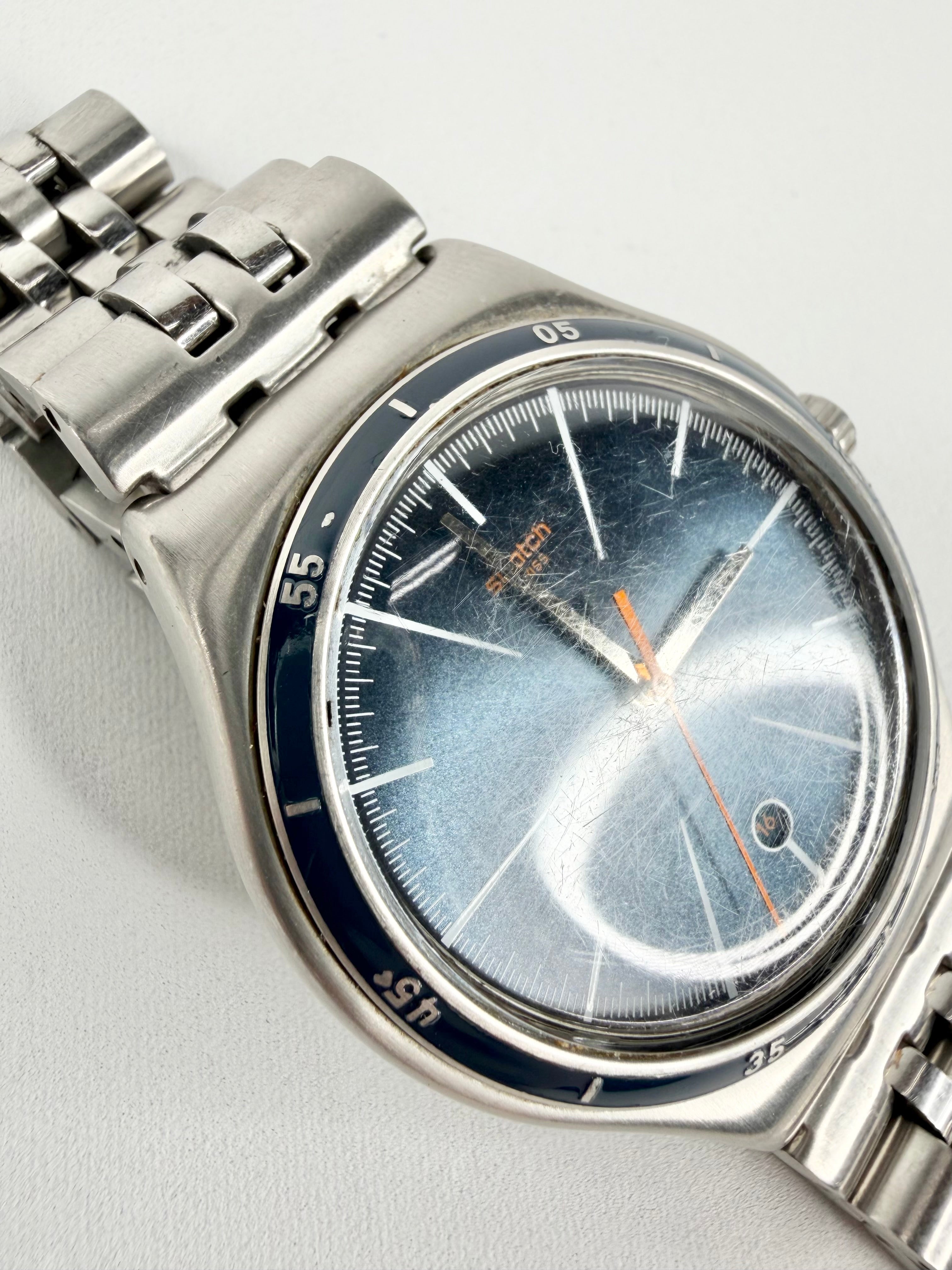 Swatch 'Irony Star Chief' Prussian Blue Dial Silver Jubliee Watch