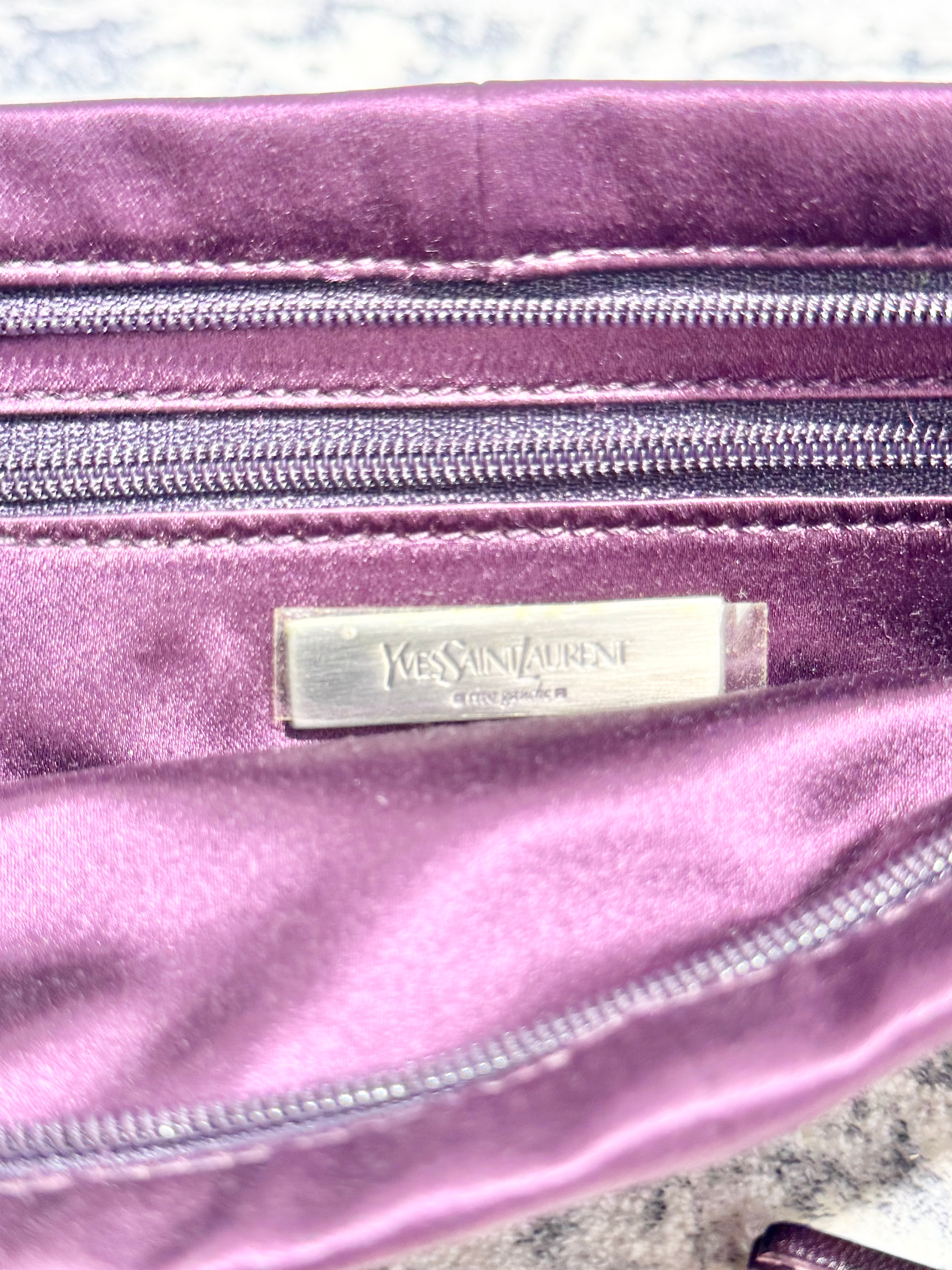 Yves Saint Laurent Rive Gauche Rich Plum Satin Clutch