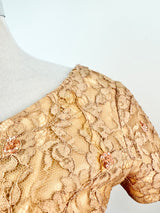 Vintage 50s Normal Original Dusty Peach Chantilly Lace Dress - AU10/12