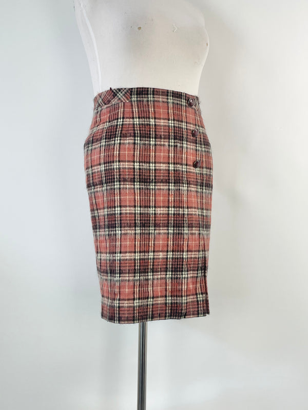 Really Wild Dusty Rose Wool Wrap-Over Kilt Skirt - AU12