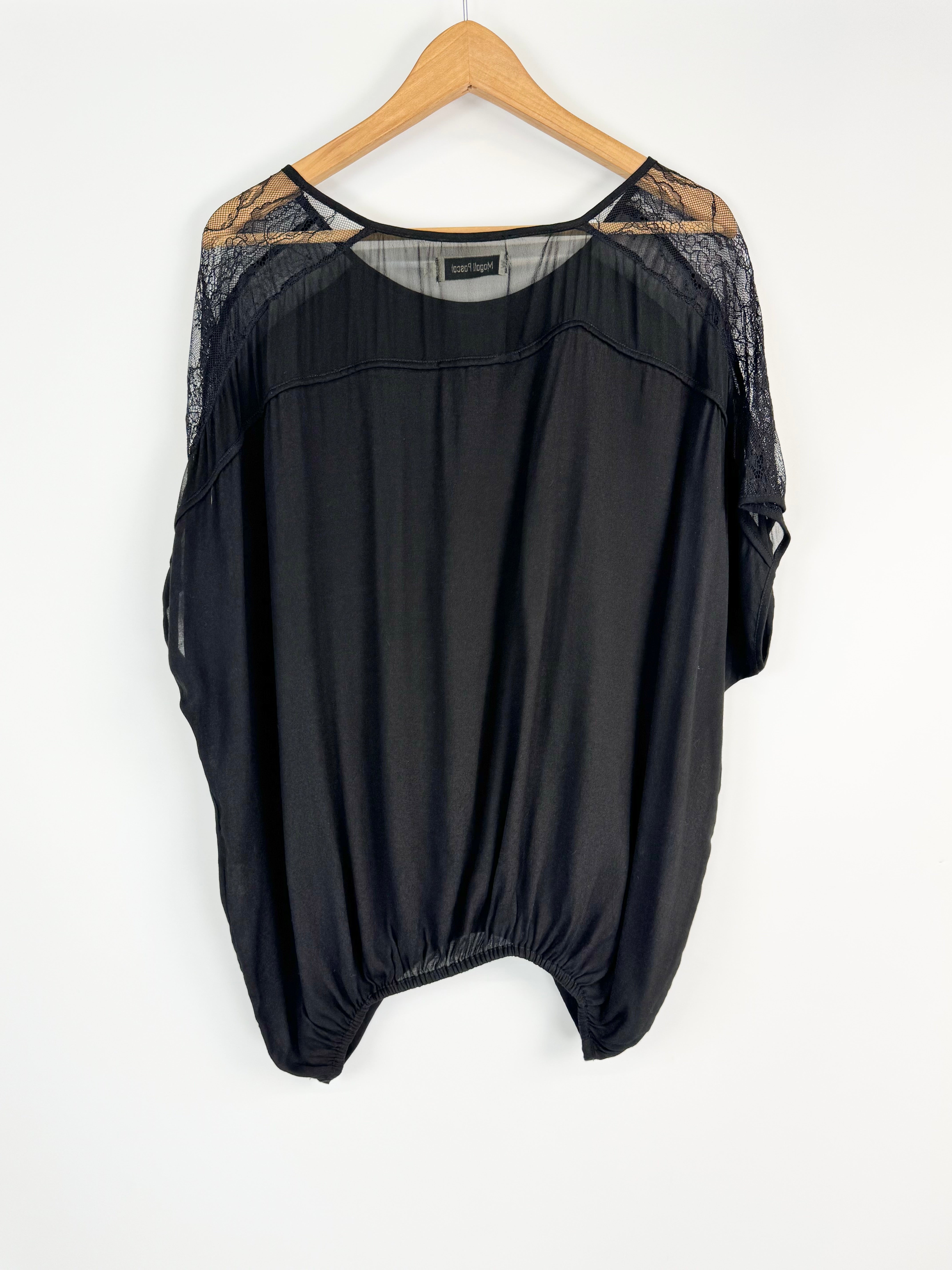 Magali Pascall Black Lace Draped Blouse - AU10