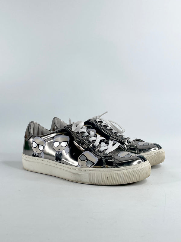 Karl Lagerfeld Metallic Silver Patent Sneakers - EU37