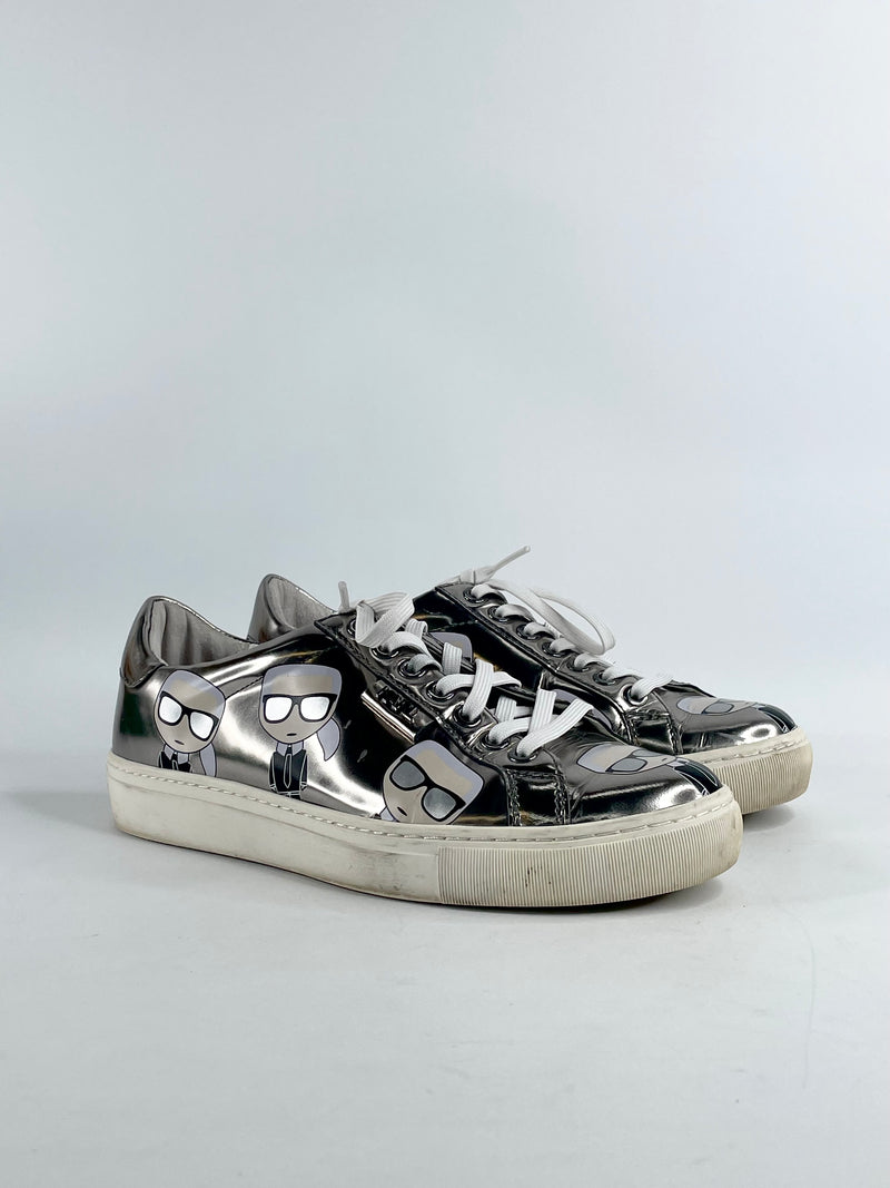 Karl Lagerfeld Metallic Silver Patent Sneakers - EU37