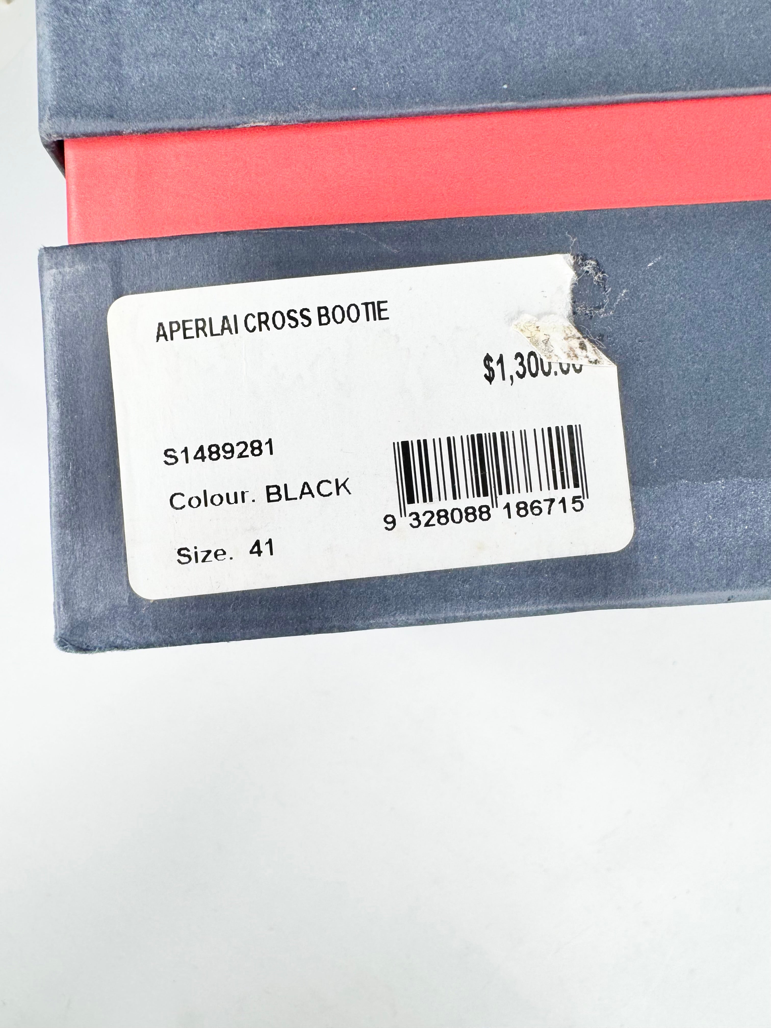 Aperlai Paris Black Leather 'Cross Booties' Stilettos - EU41