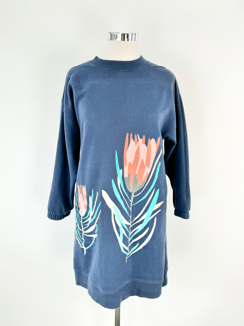 Dana Kinter x Gorman Navy Blue Botantical Embroidered Sweater Dress - AU14