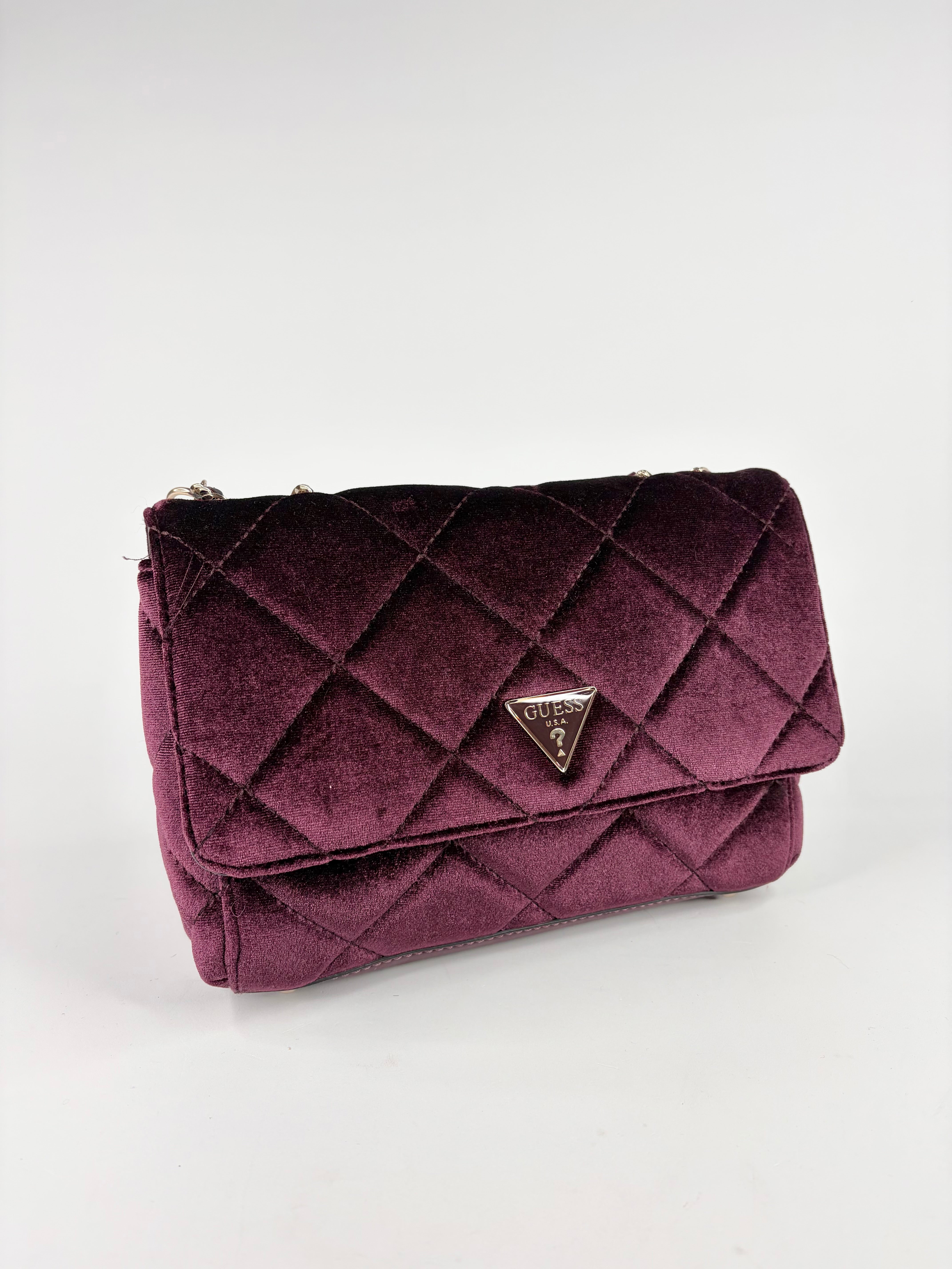 Guess Bordeaux Velvet Quilted Cross Body Bag