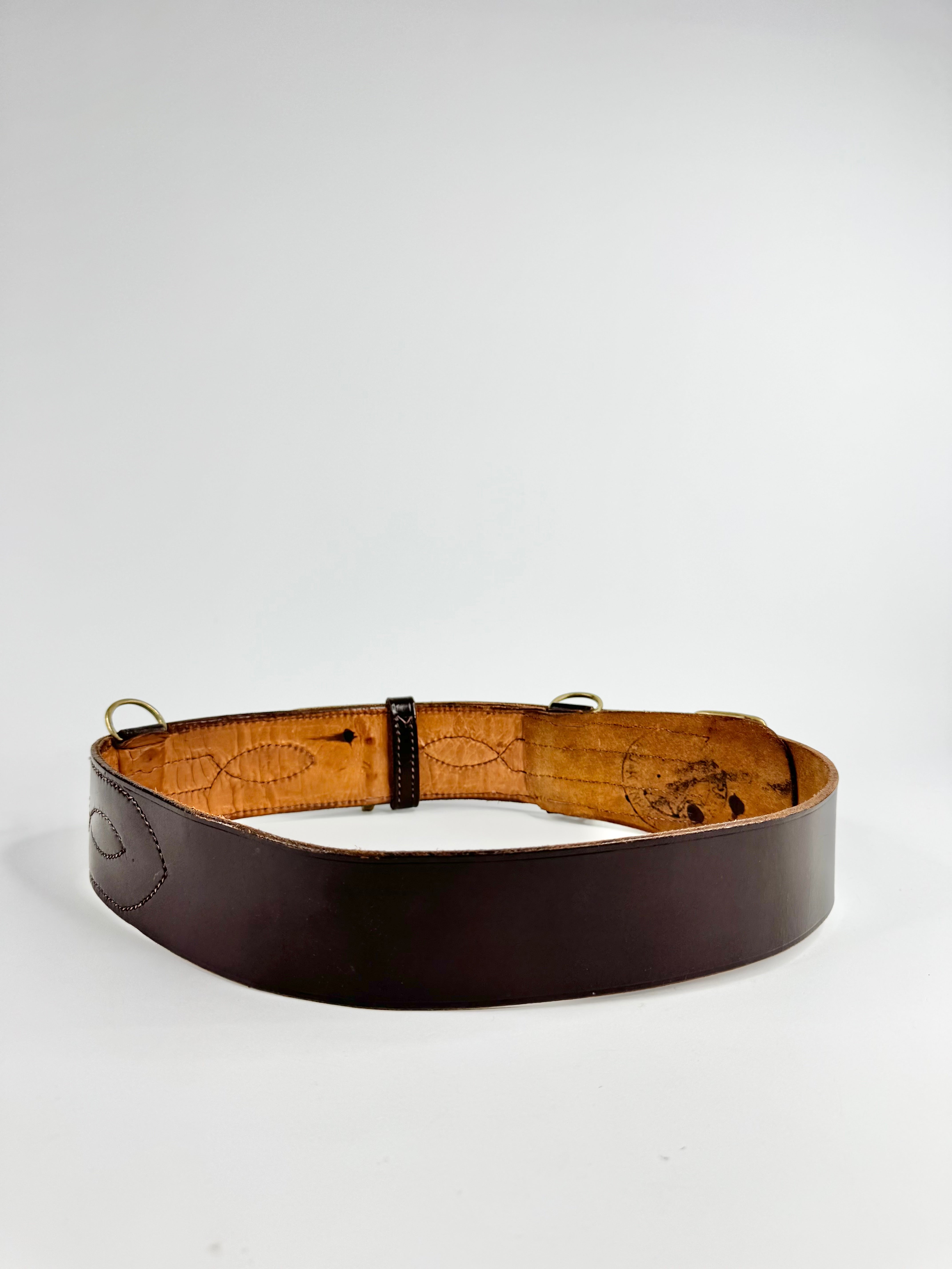 Vintage Wide Brown Leather Brass Embellished Belt