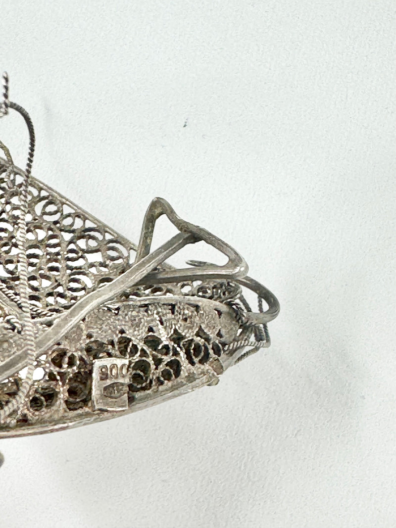 Vintage 900 Silver Handmade Filigree Ship Pendant