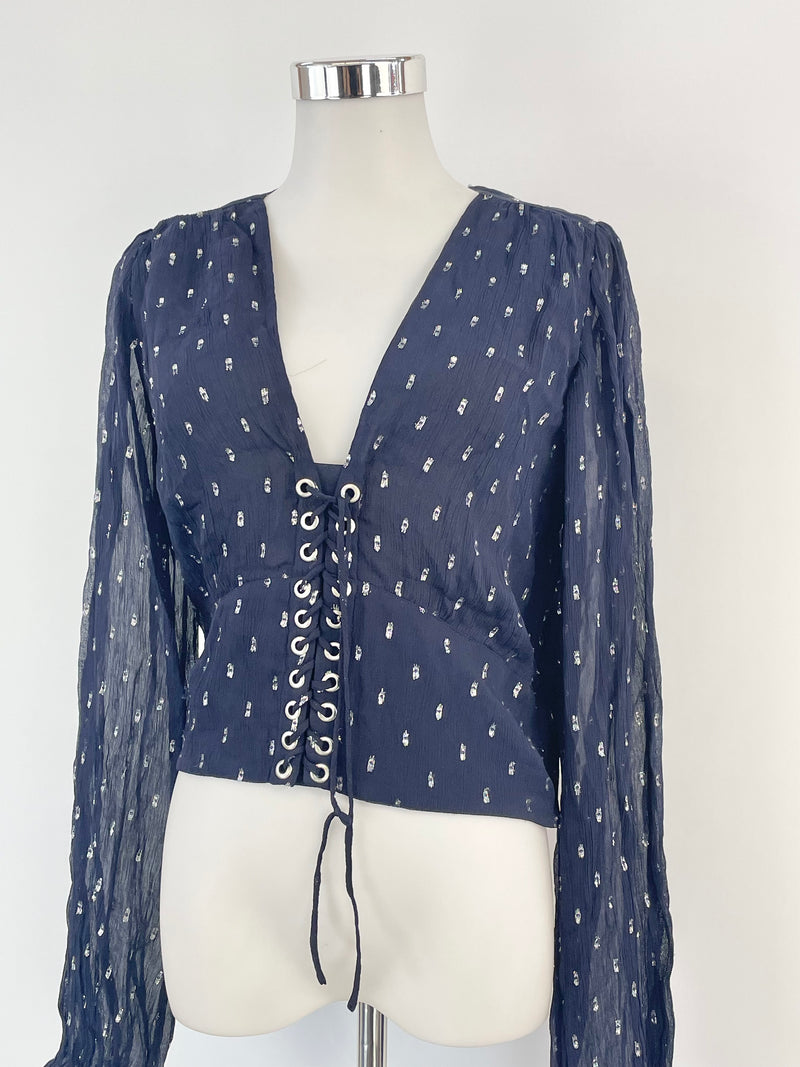 The Kooples Navy Blue 'Cosmic Dots' Cropped Top - AU10