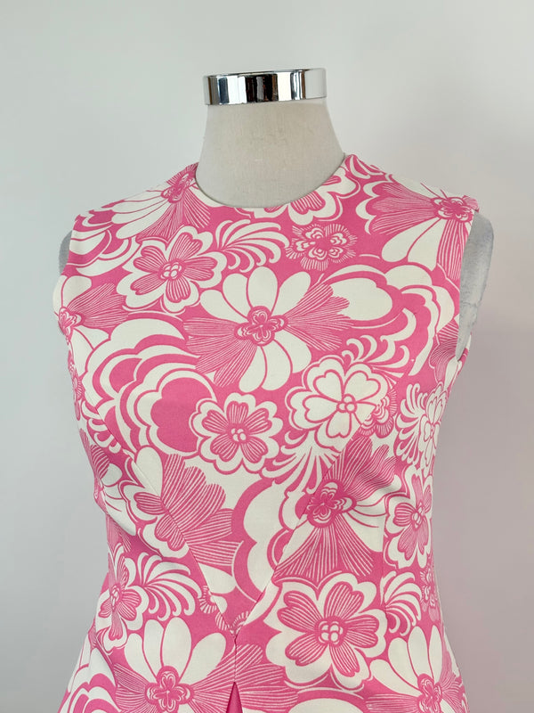 Vintage 70s Richard Baker of London Pink & White Floral Midi Dress - AU16